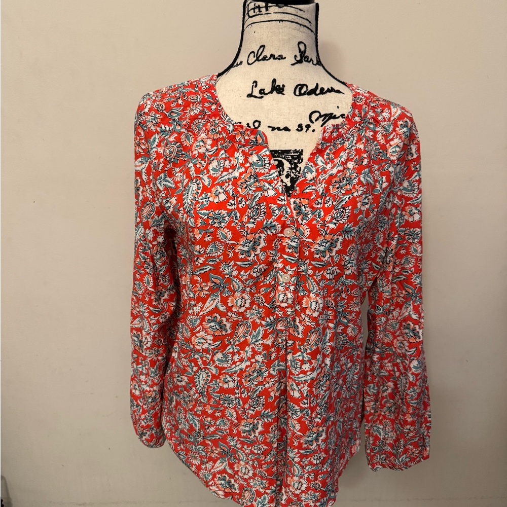 Old Navy Coral and White Floral Button-Down Shirt